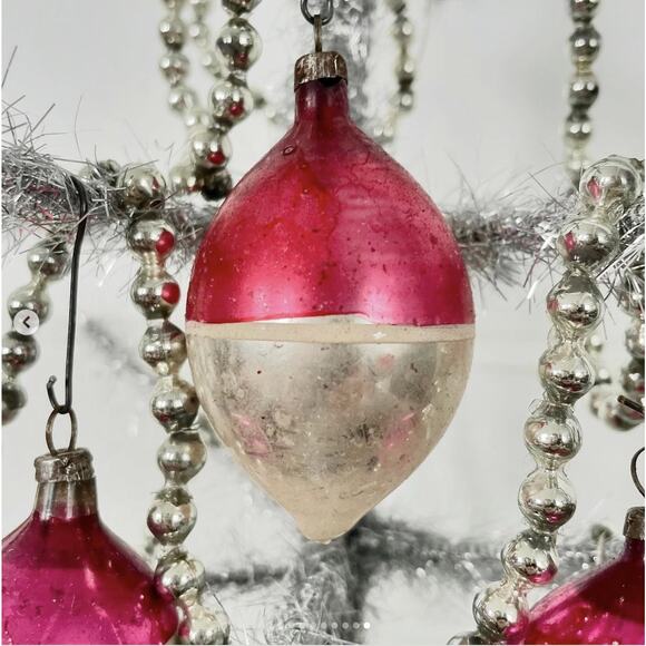 Vintage Christmas Tree Ornaments Teardrop Pink Aqua Blue Glass Poland Set 3 - Picture 9 of 9